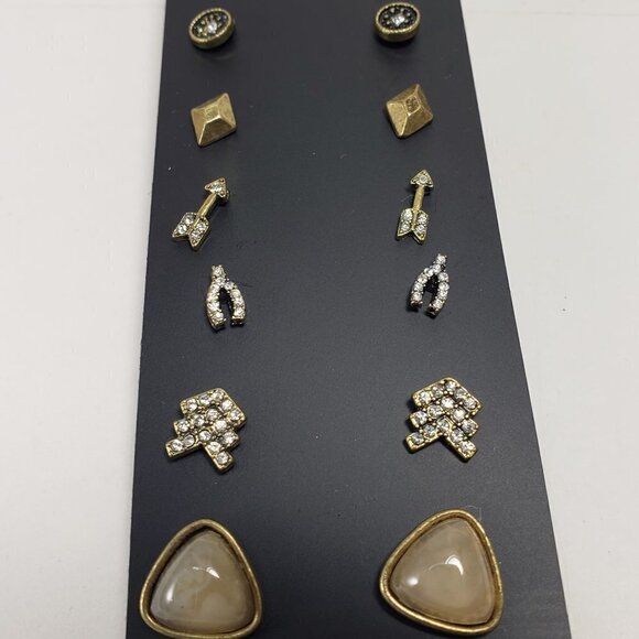 2/$30 Forever 21 Set of 6 Design Gold-tone Crystal Stud Earrings, Women Jewelry - Picture 3 of 8